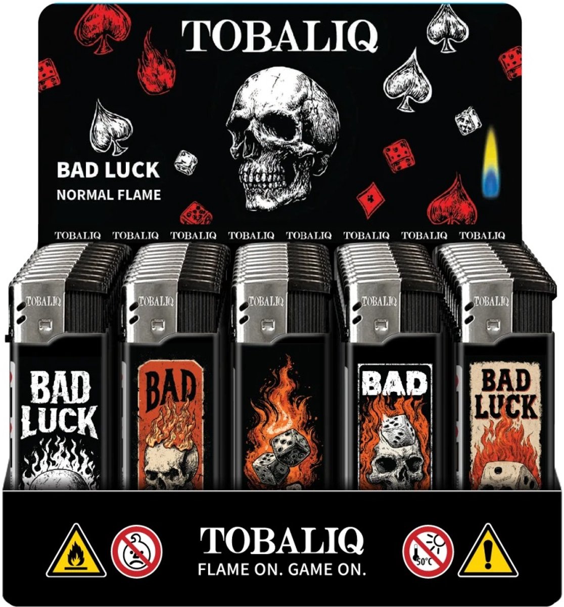 Elektronische aansteker hervulbaar - Design Bad Luck - Display 50 stuks - wegwerpaansteker - electronic lighter - klik aanstekers