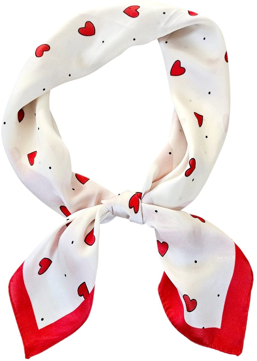 Dames sjaaltje hartjes satijn- Silk feeling Rood 70x70 cm | Youhomy accessoires Fashion Vierkante Sjaal voor Vrouwen | Neksjaal | Klein Sjaaltje | Dames Halsdoek | Valentijns cadeau vrouwen | Moederdag Cadeau