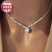 Sjika - S925 Sterling Zilveren Ketting met Solitaire Steen – Minimalistische Dames Halsketting - Cadeau