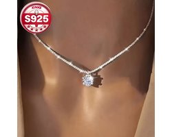 Sjika - S925 Sterling Zilveren Ketting met Solitaire Steen – Minimalistische Dames Halsketting - Cadeau