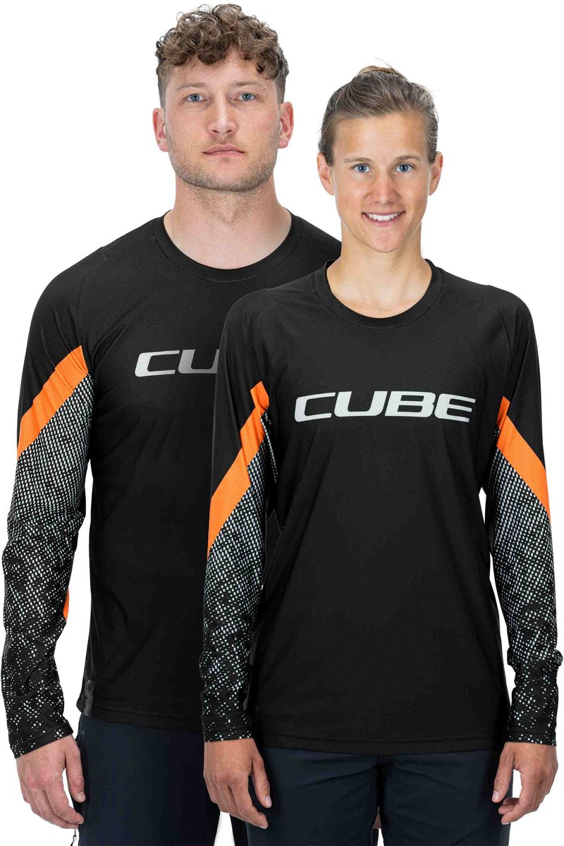 CUBE Fietsshirt EDGE ROUND NECK JERSEY L/S BLACK/ORANGE XL
