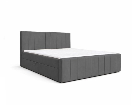 Lit boxspring 01 BIS – Élégant & Confortable – Met Bonellvering, Matelas de surface et Espace de rangement – 160x200 Graphit (Manila 16)