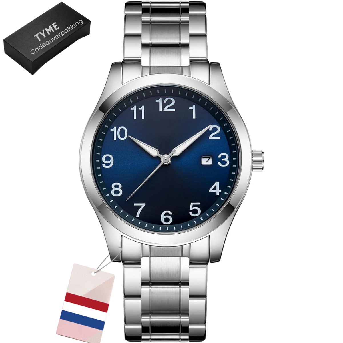 Tyme Zurich Heren Horloge - 40mm Blauw-Zilver - Goed leesbaar - Horloges voor Mannen - Polshorloge - Uurwerk - met Cadeauverpakking
