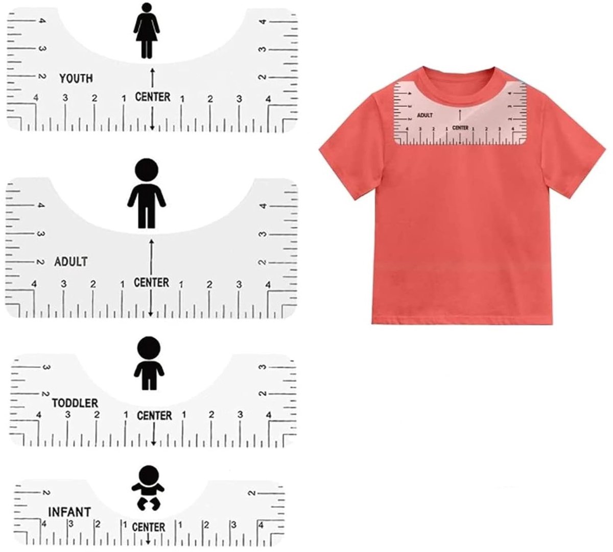 Candala Naailiniaal, draagbare herbruikbare T-shirtliniaal Kledingmeetliniaal voor hittepers/sublimatie/zeefdruk voor volwassen jeugd peuter babykleding
