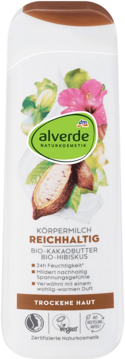 Alverde NATURKOSMETIK Rijke bodylotion met biologische cacaoboter en biologische hibiscus, 250 ml