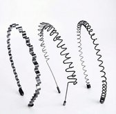 Set metalen haarbanden zwart – 3 stuks diadeem flexibele haar accessoires voor dames en heren – golf haarband, smalle zigzag haarband en spiraal haarband