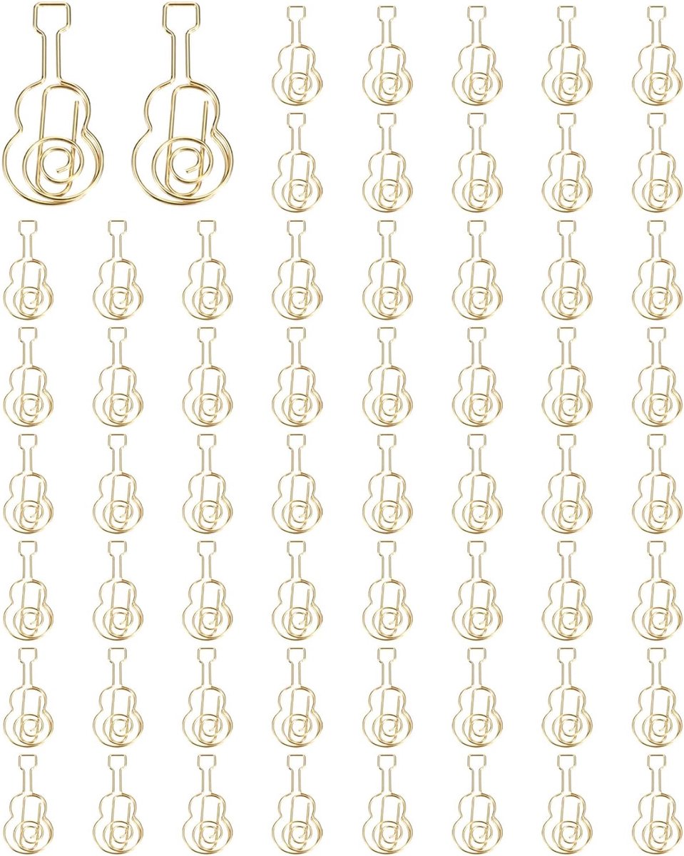 Cute Paper Clip - 60 Pcs Guitar Shape Paper Clip - Metal Funny Bookmarks - Planner Clips Clamp voor Home Office - Desk File Organization - Wedding Decoration - Goud