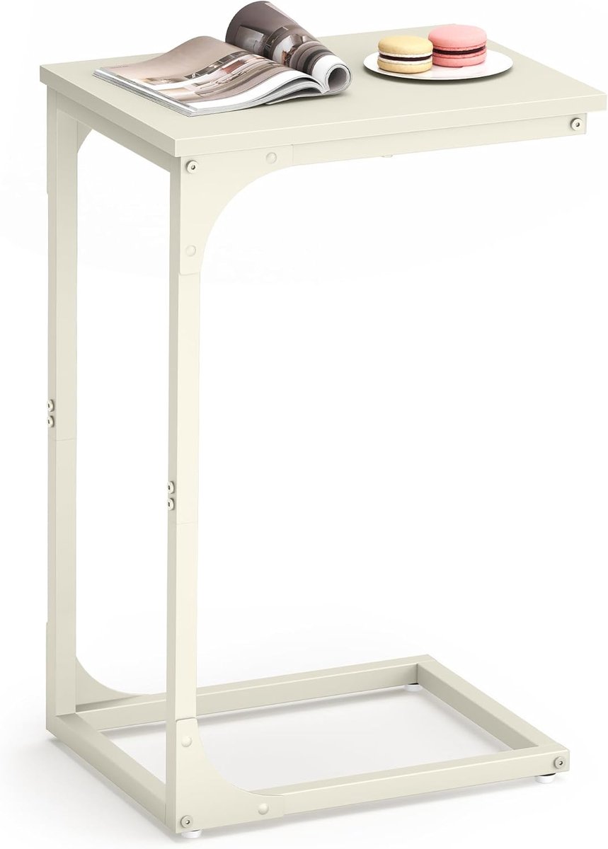 Vasagle Bijzettafel - banktafel - c-vormig - metalen frame - modern - voor Woonkamer, Slaapkamer, Crèmewit - LET350W77