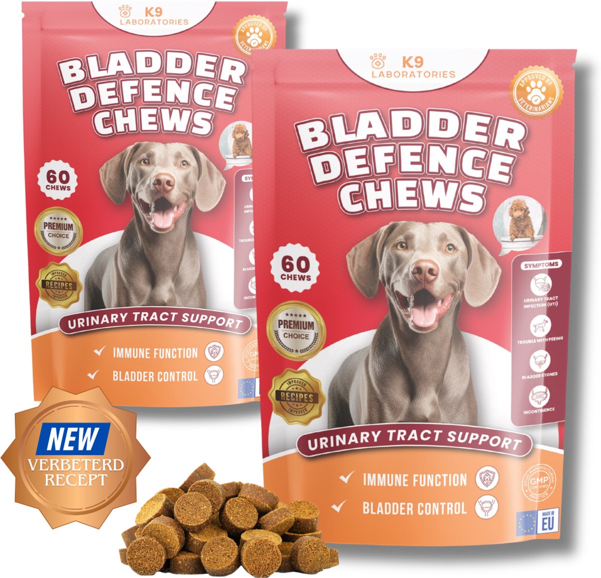 K9 Laboratories Blaas & Nieren - Honden Supplement - Gezonde Hondensnacks - Bladder Support - Blaasontsteking, Blaasgruis, Struviet, Nierstenen, Urineweginfectie - met Cranberry - 120 Stuks