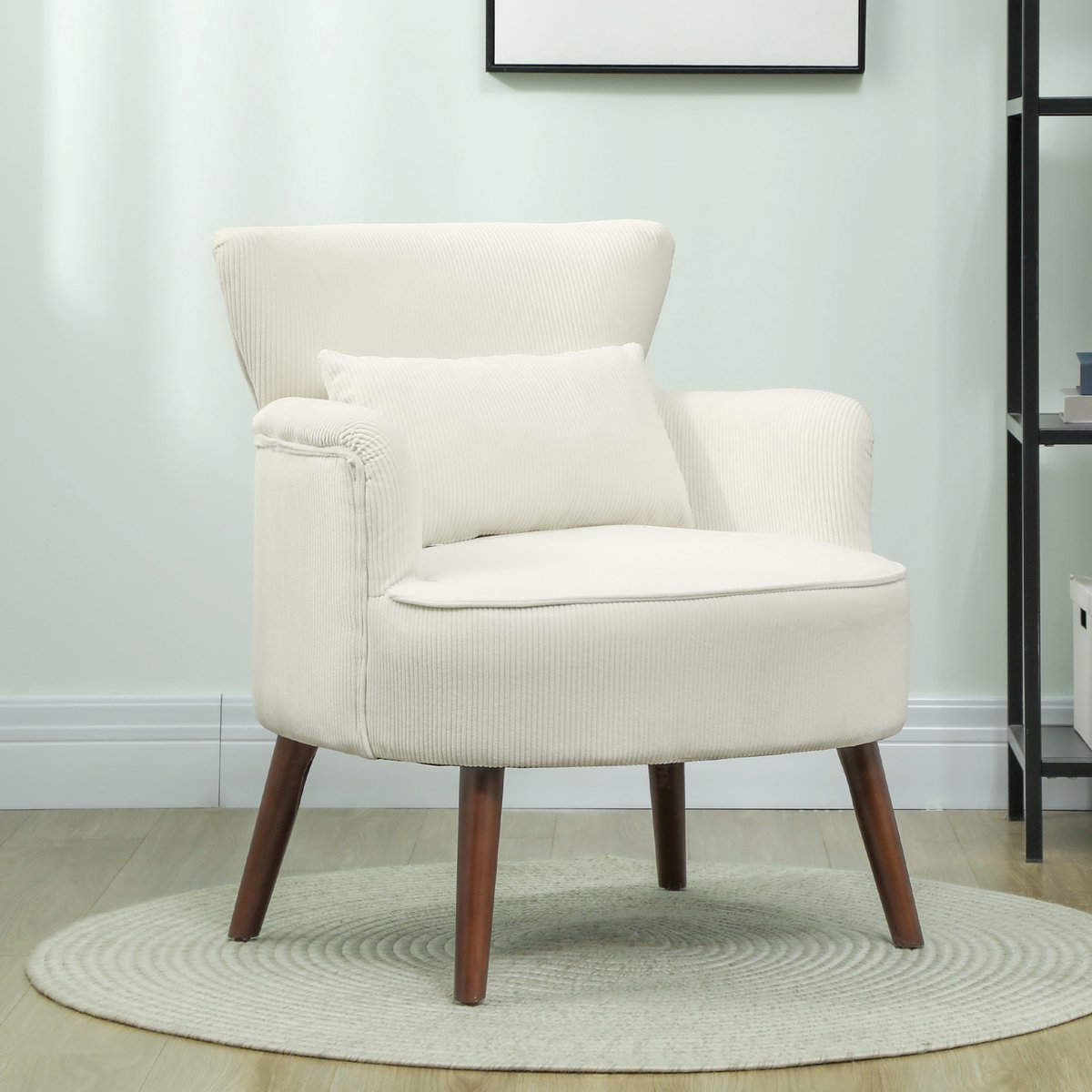 MODFU Fauteuil - Gebogen Armleuningen En Vleugelrug - Woonkamer - Polyester - Crèmewit - 69 X 69,5 X 78 Cm Crème wit