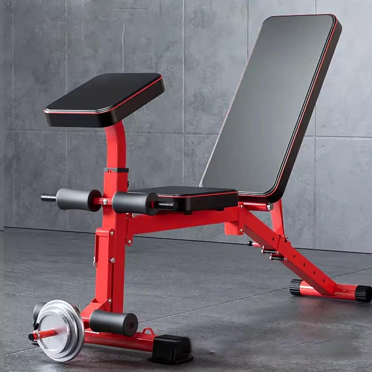 Verstelbare Halterbank - Trainingsbank Fitness - Thuis Sporten - Veelzijdige Oefeningen - 140x40cm - Zwart-rood