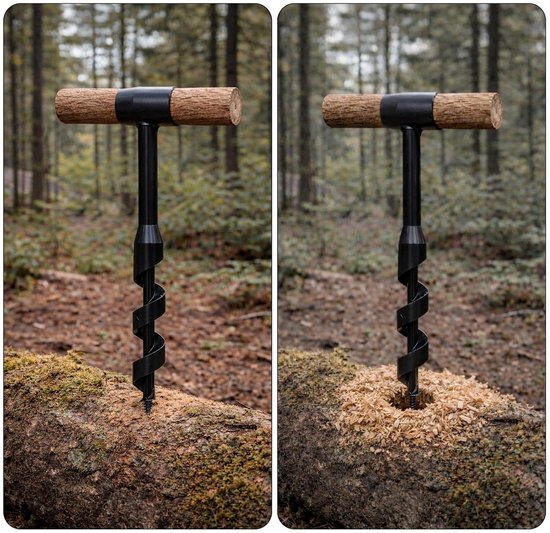 Handboor Hout - Survival Gereedschap - Kamperen Outdoor - Zware Koolstofstaal - 23 Cm Lengte - Zwart — afbeelding 5