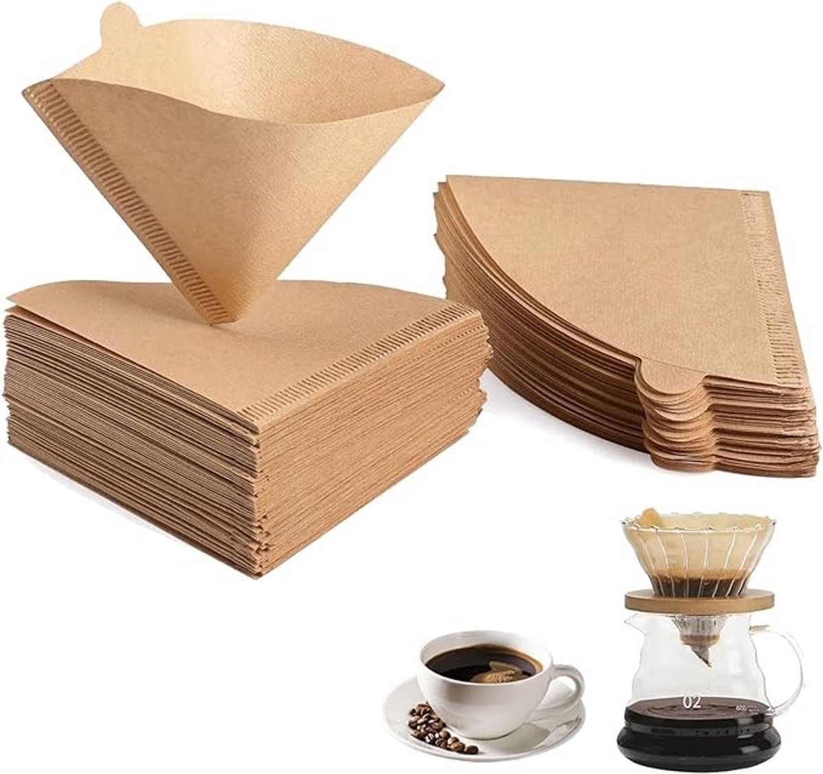 200 stuks koffiefilters, V-vorm, voor 1-2 kopjes, houtkleurig