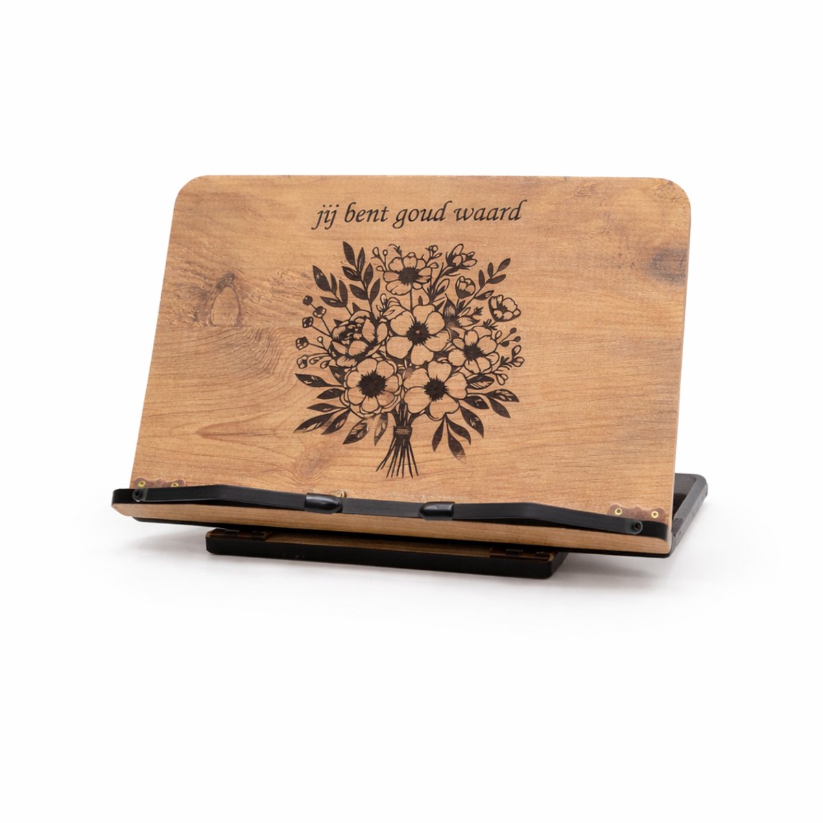 Zeo Wood® Boekenstandaard Hout – Jij Bent Goud Waard – Boekenhouder – Kookboekstandaard – Tablet Standaard – Cadeau Idee – 30x20 cm