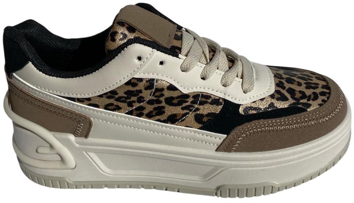Plateau Sneakers Dames Luipaardprint Beige