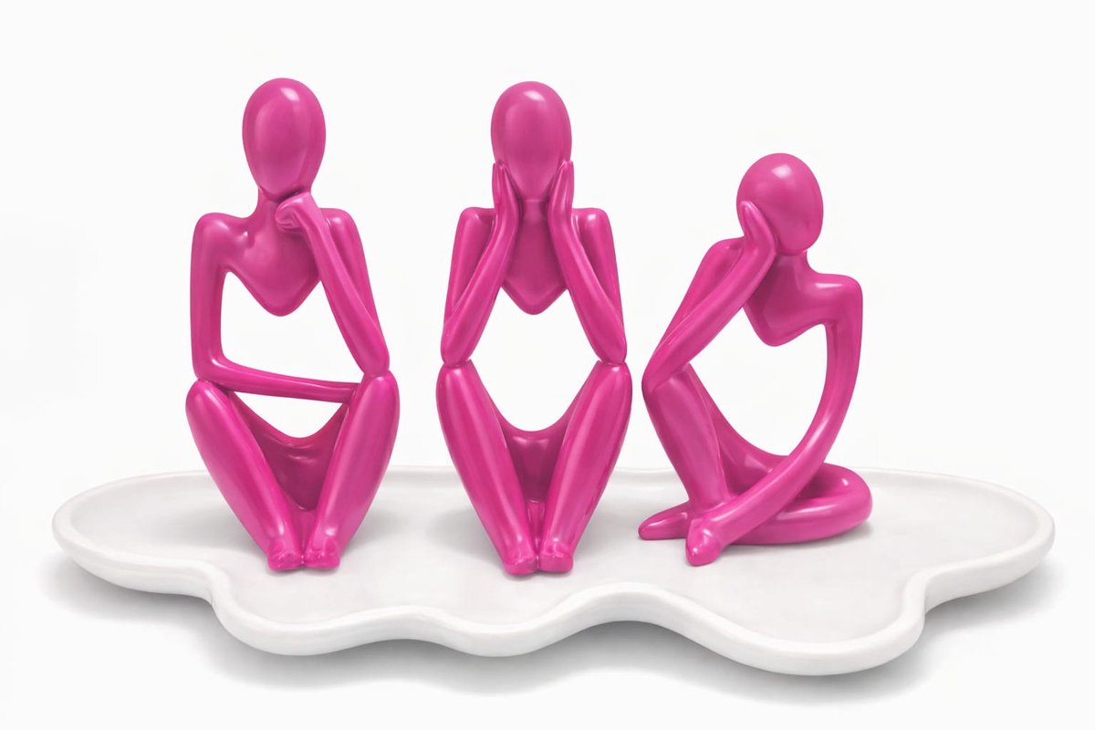 QORVANE Home Abstracte Denker Beeldjes met Tray - 4-delige Set - Magenta/Wit