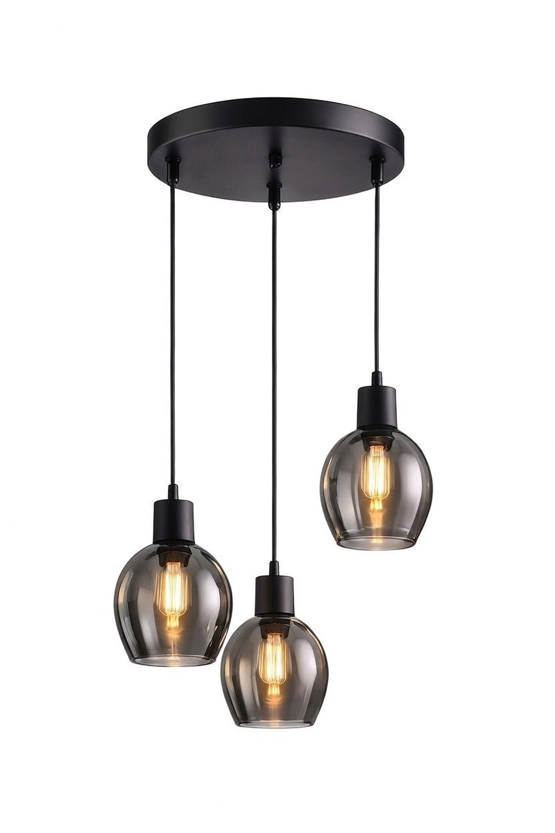 Bamled - Glazen hanglamp smoked - 3-lamps - grijs - inclusief lichtbronnen