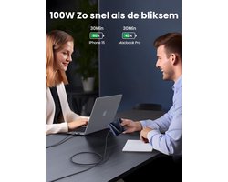 UGREEN 100W USB C-kabel PD 3.0 oplaadkabel USB C naar USB C snellaadkabel 5A/20V compatibel met iPhone 15, M3 MacBook Pro/Air, iPad Air/Pro 2024, Galaxy S24 Ultra A55 Pixel 8a Steam Deck enz. (3m)