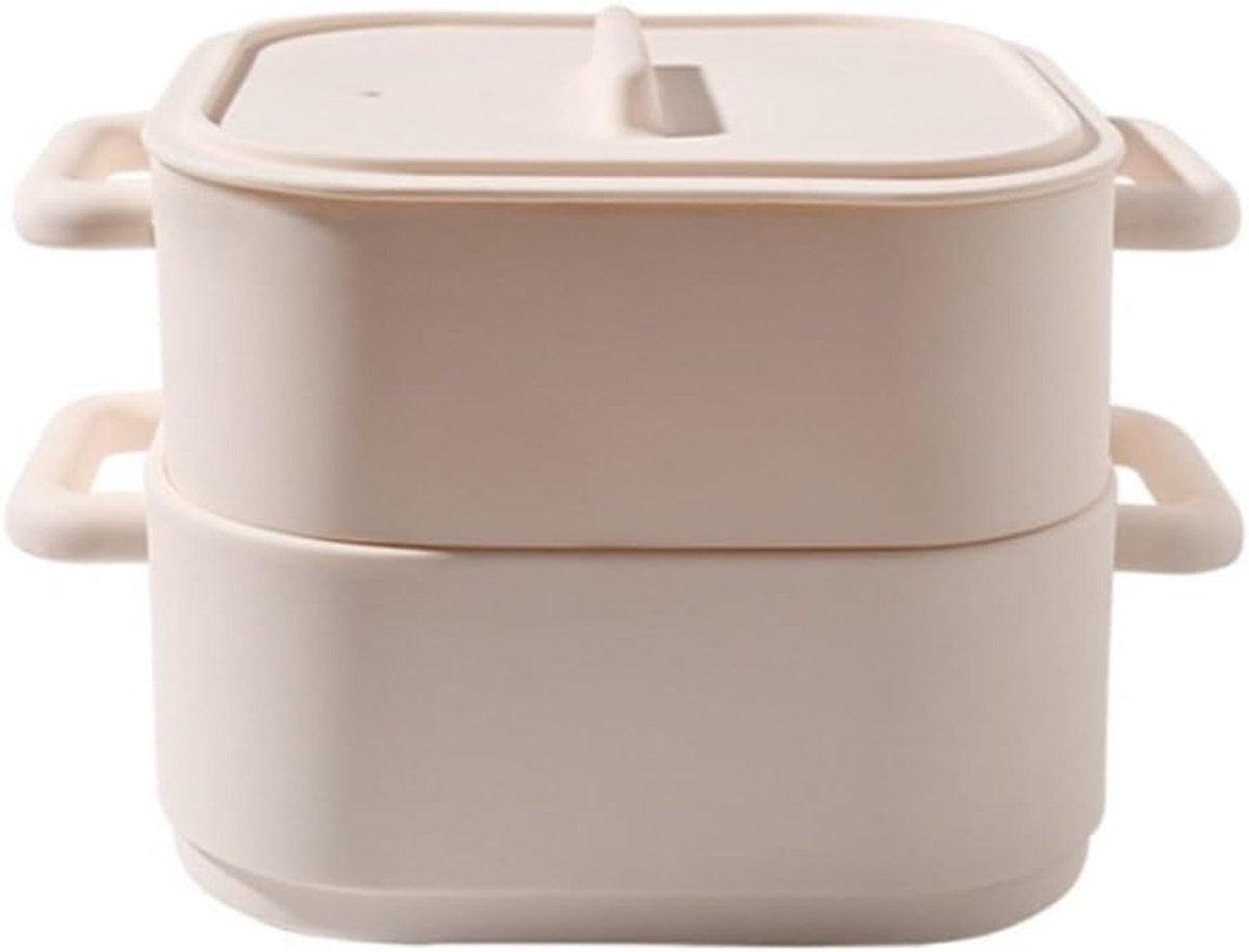 Magnetron Stoomset - Kookkommen - Gezond Koken - Met Handgrepen - 22x17x14cm - Beige
