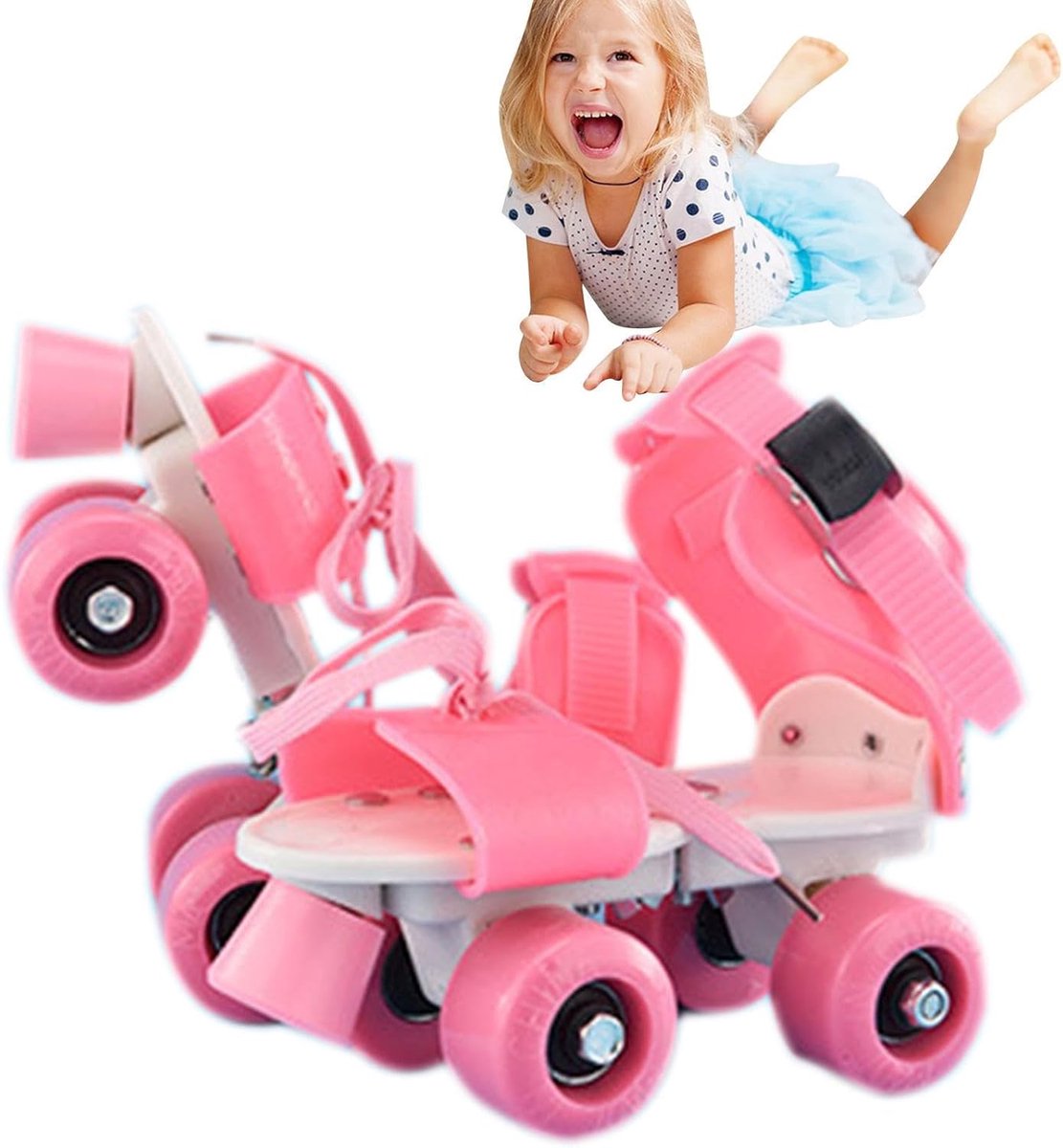 Kinder Rolschaatsen Quad Skates Veilig Leren Verstelbare Pasvorm Roze