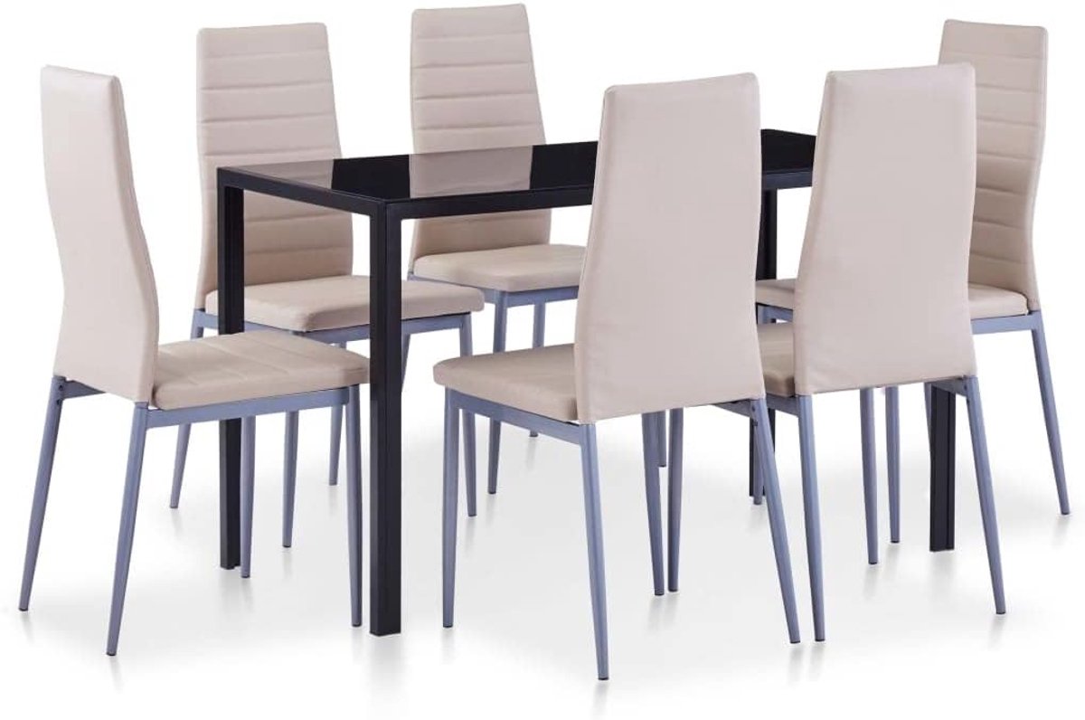 Eetgroep 7-delig - Eettafel Set - Samen Eten - Gehard Glas Tafelblad - 120x60cm Tafel - Ca