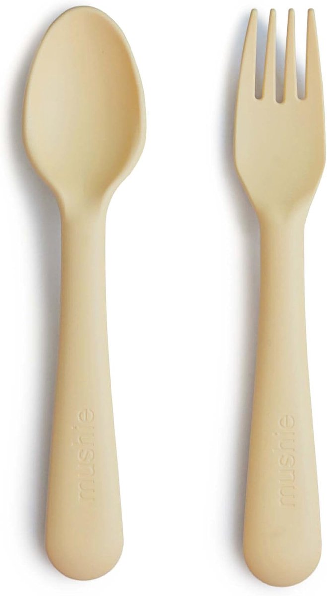 Kinderservies Vork Lepel - Kinderbestek Set - Zelfstandig Eten - Vaatwasserbestendig - Pale Daffodil