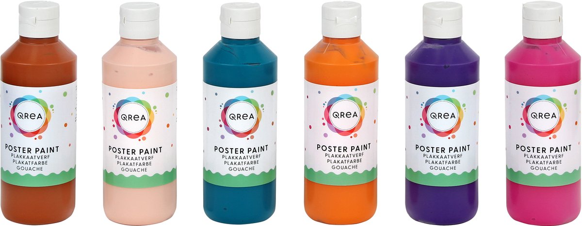 Plakkaatverf qrea set à 6 fun kleuren 250ml