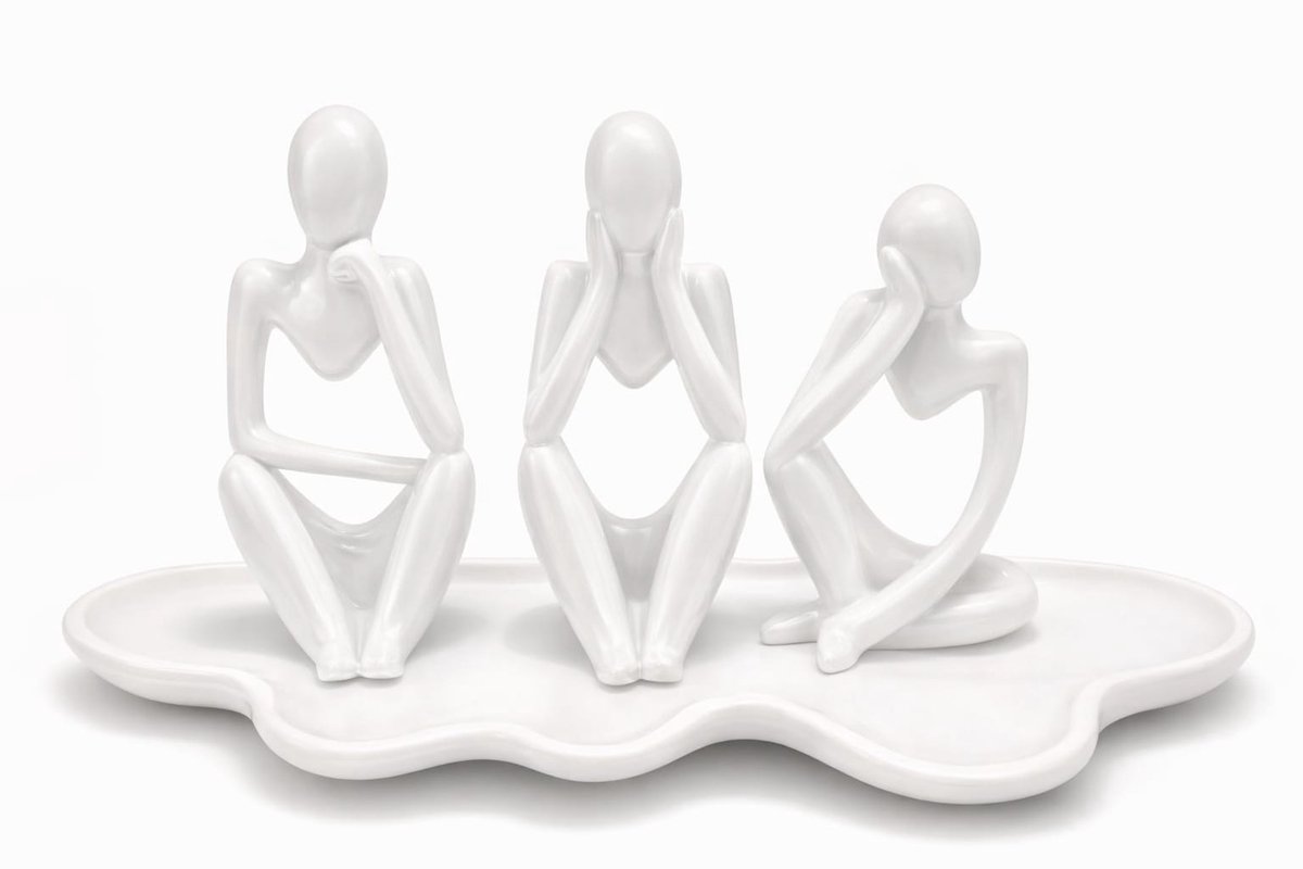 QORVANE Home Abstracte Denker Beeldjes met Tray - 4-delige Set - Wit