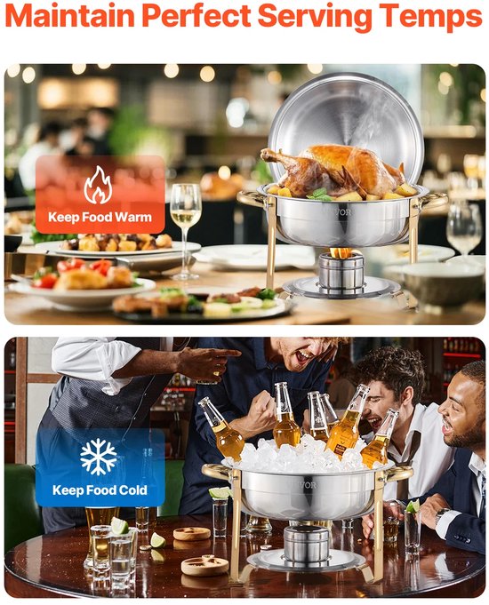 CYRO - Buffetwarmer - Warmhoudbakken - Buffetwarmer Electrisch - Warmhouders - Set van 4 - Roestvrijstaal - Gouden Frame - Zilver — afbeelding 5