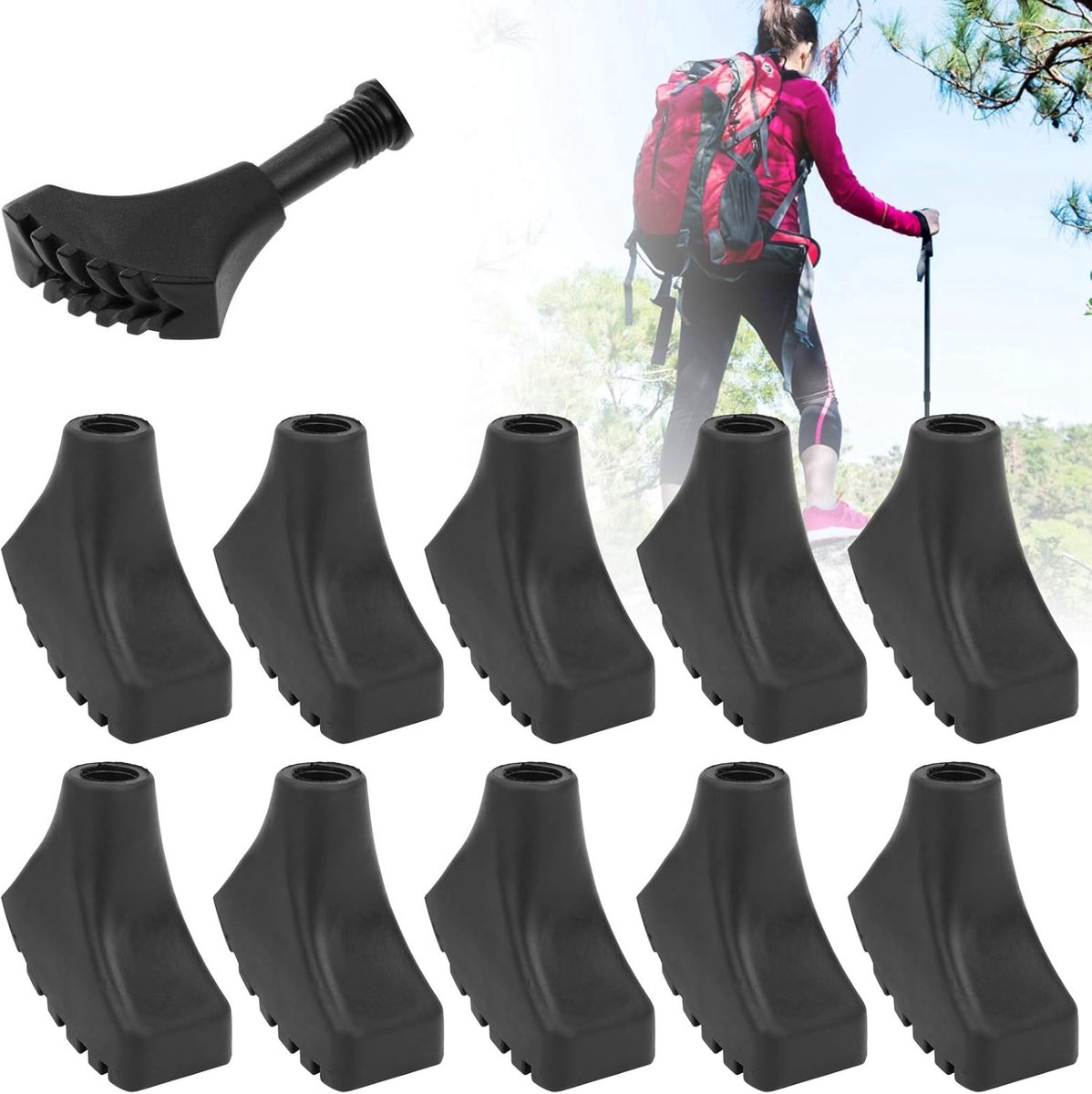 Wandelstok Doppen - Wandelstok Accessoires - Buiten Wandelen - Universele Pasvorm - 1.1 cm Binnendiameter - Zwart