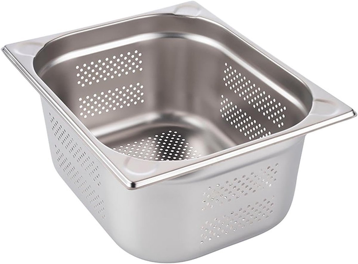 Gastronorm Container - Voedselbak Roestvrij Staal - Professionele Keuken - Vaatwasmachinebestendig Geperforeerd - GN 1/2 150mm Diep - Zilverkleurig