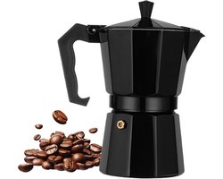 Koffiezetapparaat - Percolator Moka Pot - Italiaanse Koffie Maken - Draagbaar Aluminium Ontwerp - 15.3 cm Hoog - Zwart