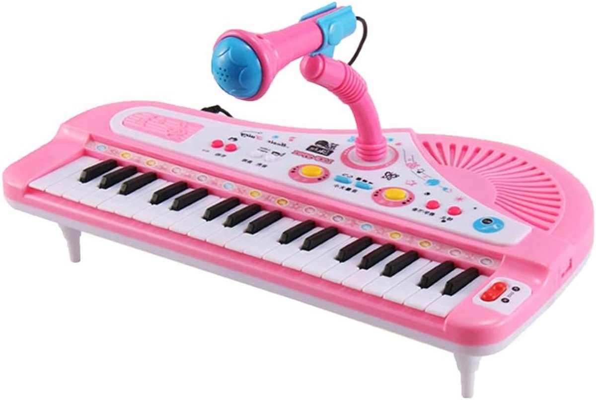 Elektrisch Speelgoed Toetsenbord - Muziek Speelgoed - Kinderen Leren Muziek - 37 Toetsen Met Microfoon - 38x23x7 cm - Blauw