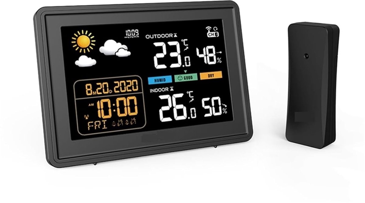 Weerstation Digitaal - Binnen Buiten Monitor - Weersvoorspelling Thuis - Kalibratie Mogelijk - Temperatuur Vochtigheid - Wit