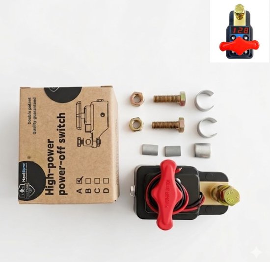NaviSync Hoofdschakelaar Accu 12V/24V - Heavy Duty Accuschakelaar voor Camper, Boot & Auto - Inclusief Montageset & Installatie-accessoires