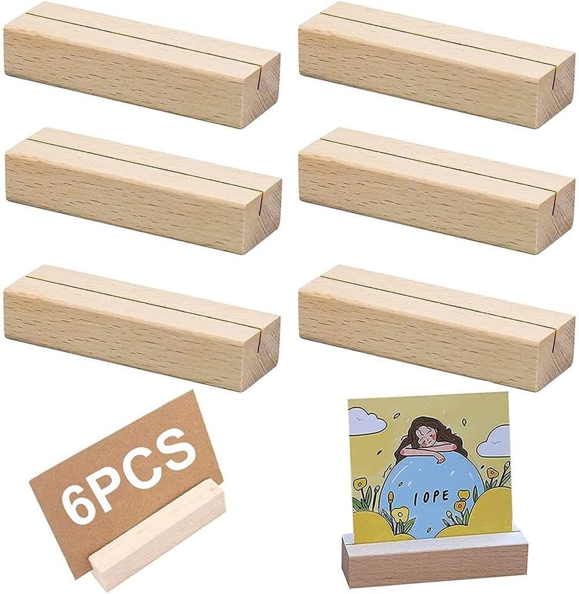 Houten Kaarthouders - Plaatskaarthouders Fotostandaards - Feestdecoratie Tafelnummers - Natuurlijke Houtafwerking - 10x3x2 cm - Naturel