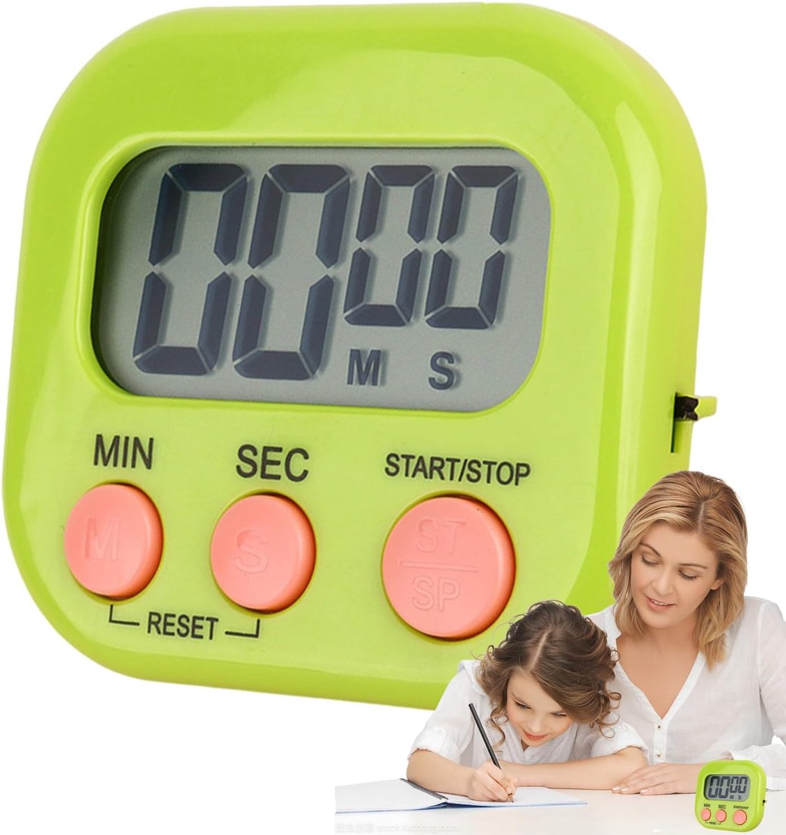 Digitale Kookwekker - Keuken Timer - Koken en Meer - Magnetisch met Beugel - 7x6x2 cm - Groen
