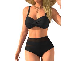 Bikiniset voor dames, sexy wikkelmodel, tweedelig zwempak, zwemkleding met hoge taille, V - hals, push - up, strandbandjes, zwempak met buikcorrigerend effect