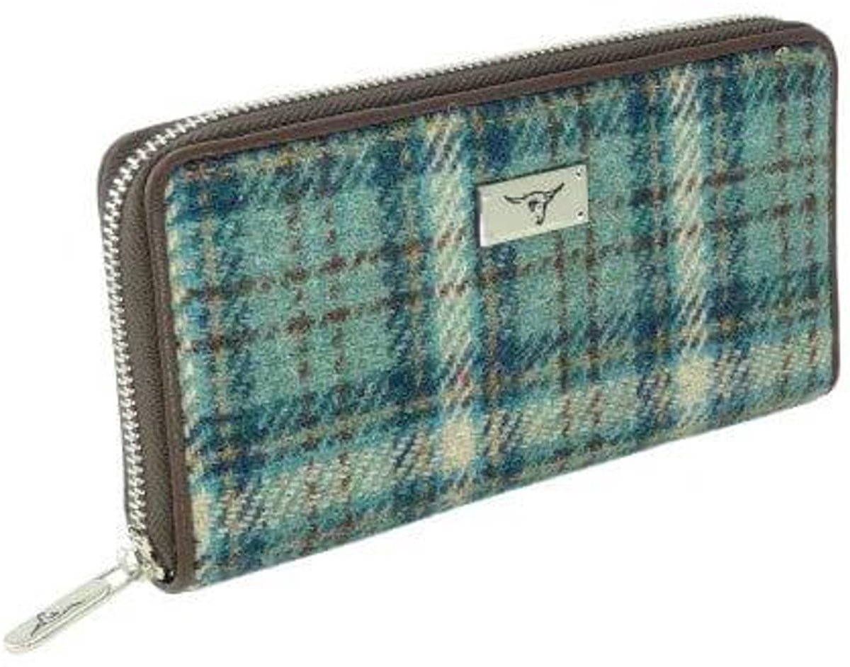 Dames Portemonnee Staffa Licht Blauw en Creme (Duck Egg and Cream) - Harris Tweed - muntvak met rits - Glen Appin of Scotland