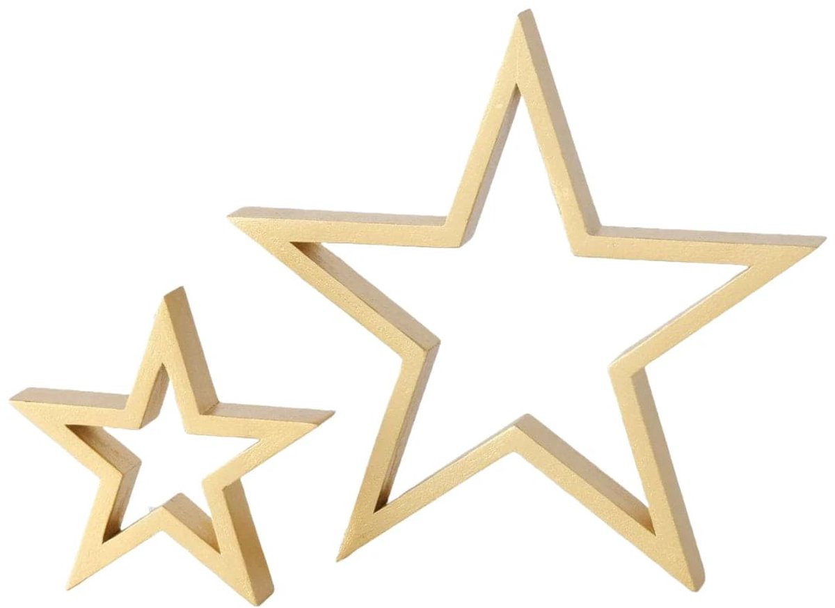Decoratieve sterren Borna - goud - set van 2 - Hoogte 16 en 30 cm
