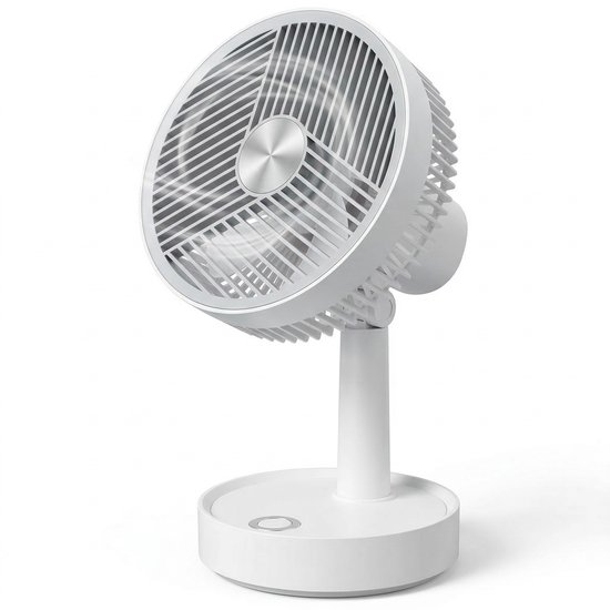 Cheqo® oplaadbare tafelventilator wit, USB, 3 snelheden, verstelbaar, zwenkend, compacte bureauventilator