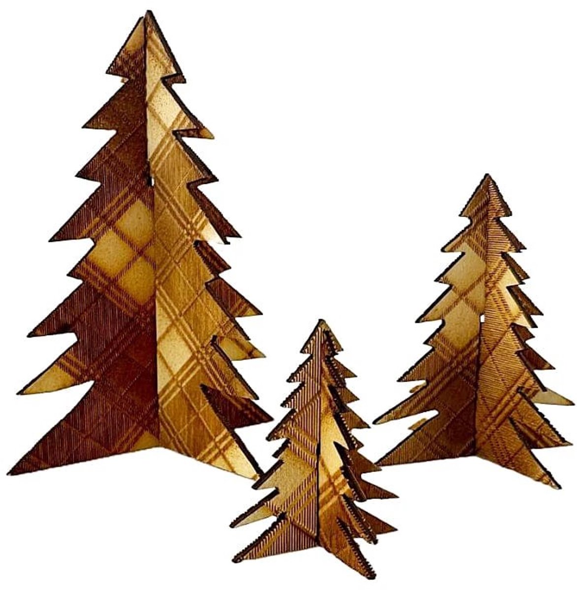 Kerstbomen hout tartan - 3 stuks - Caroline Wolfe Murray