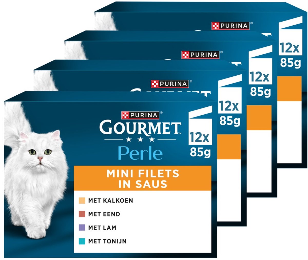 Gourmet Perle Mini Filets - kattenvoer natvoer - Kalkoen Eend Tonijn & Lam - 48x85g