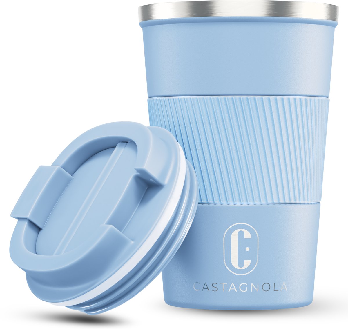 Castagnola Thermosbeker - Koffiebeker To Go - Travel Mug voor Koffie en Thee - Theebeker - 380 ML - RVS - Lichtblauw