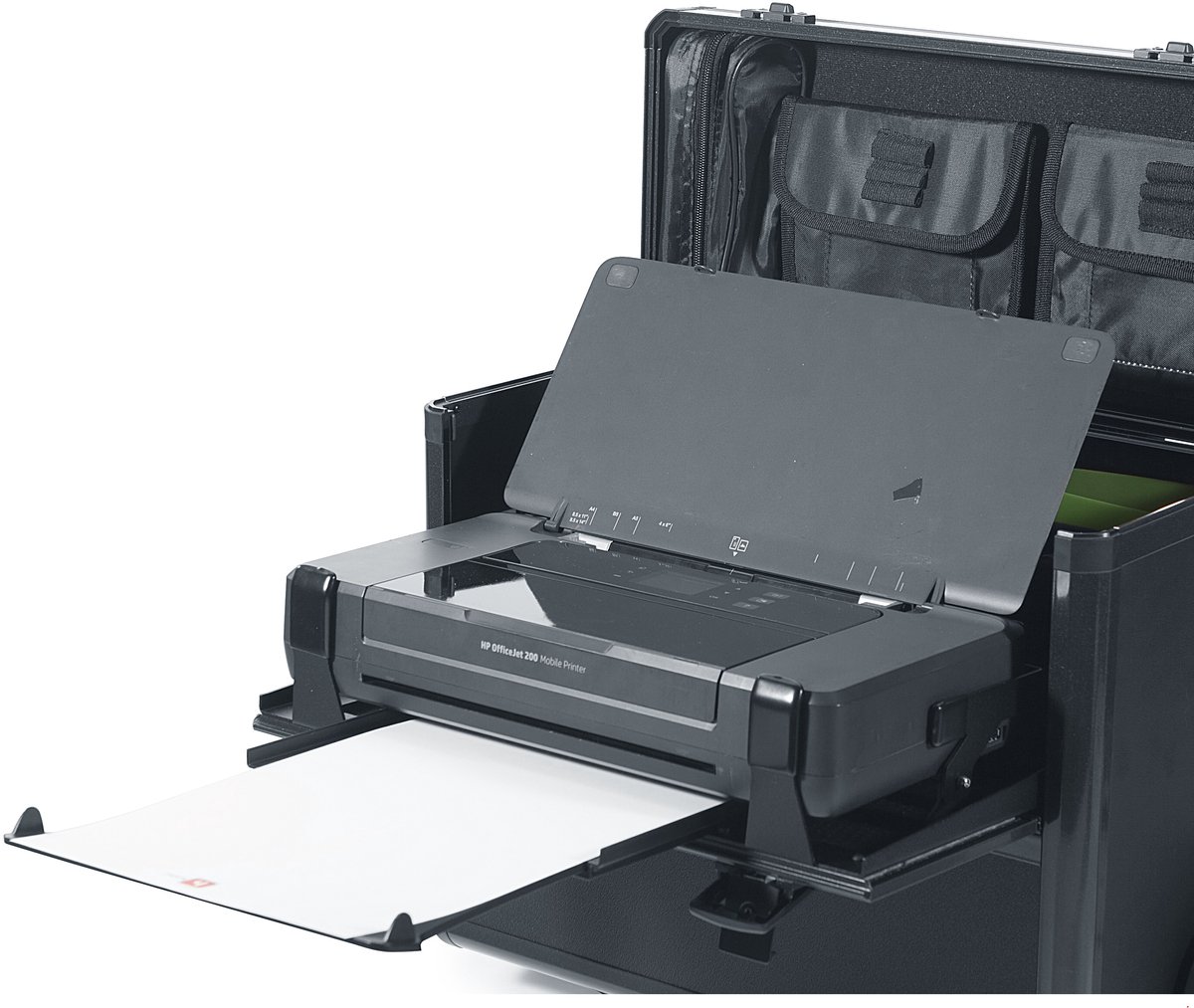 Notebook Printerkoffer Trolley Stroomaansluiting Opbergvak Printen Werken Locatie HP Officejet 200