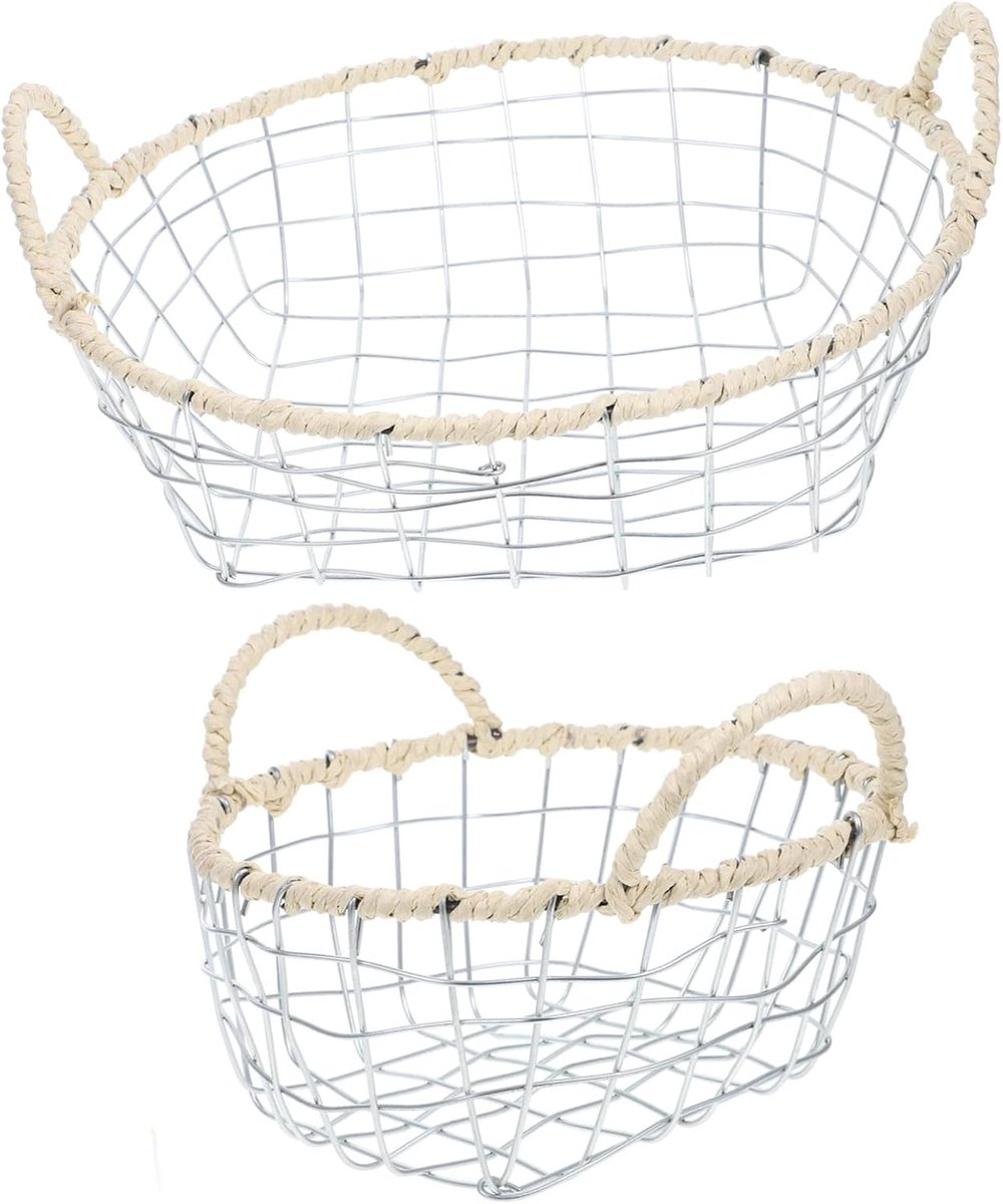 Opbergmand Set - Fruitmand Kom - Aanrecht Decoratie - Rustiek Draad Design - 20x20x9 cm - Divers