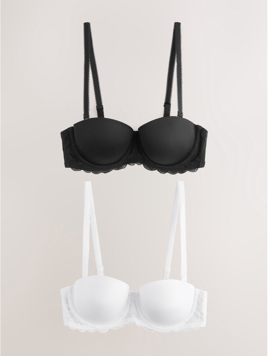 Next Dames - Verpakking van 2 strapless multiway beha's met lichte vulling in cupmaten A-E - Zwart Black/White