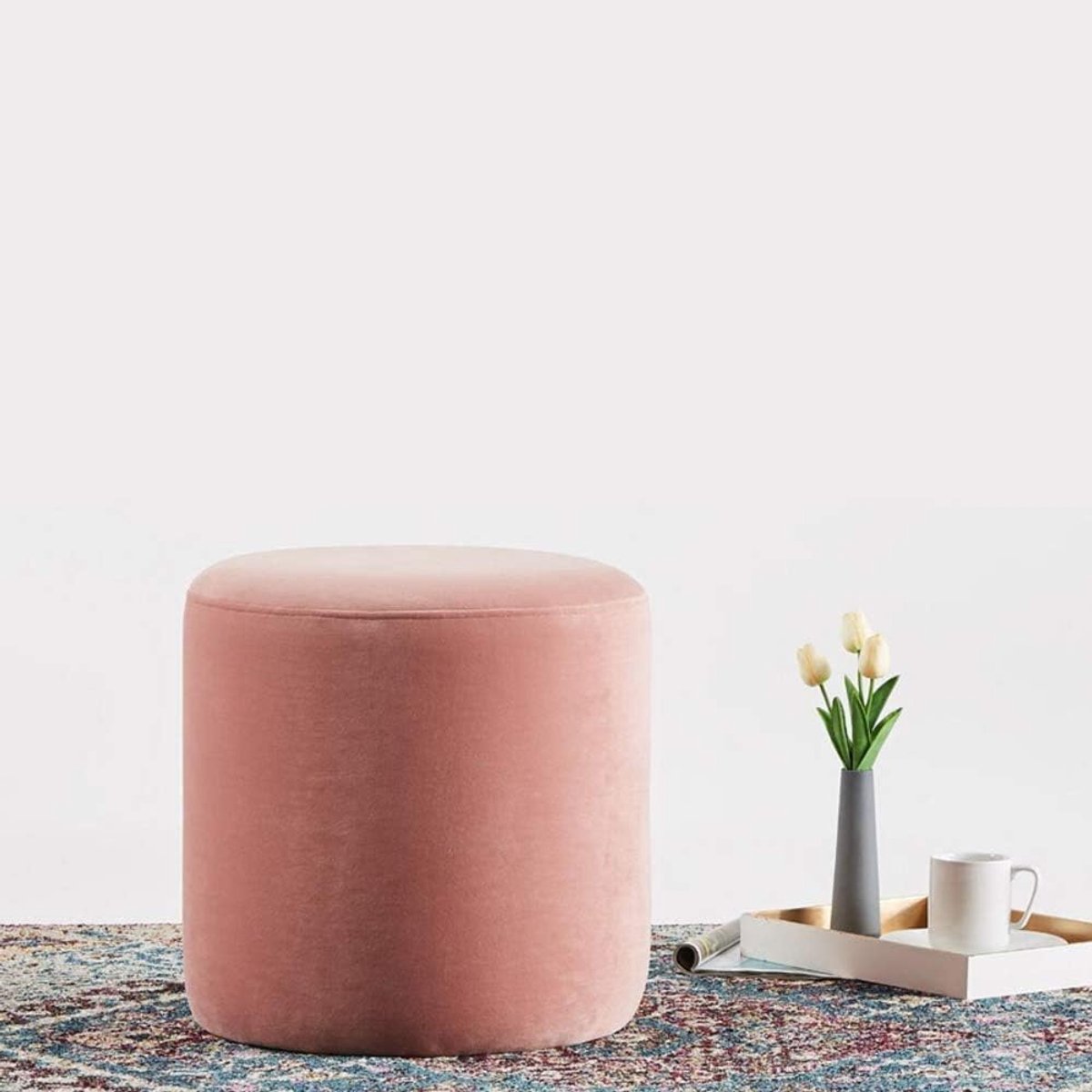 Ronde Poef - Voetenbank Zetel - Extra Zitplek - Afneembare Hoes - 40x40x40cm - Roze