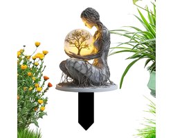 Tuindecoratie Godin - Buitenbeeld Acryl - Tuin Terras Gazon - 2D Weerbestendig Ontwerp - 22x11cm - Blauw Goud