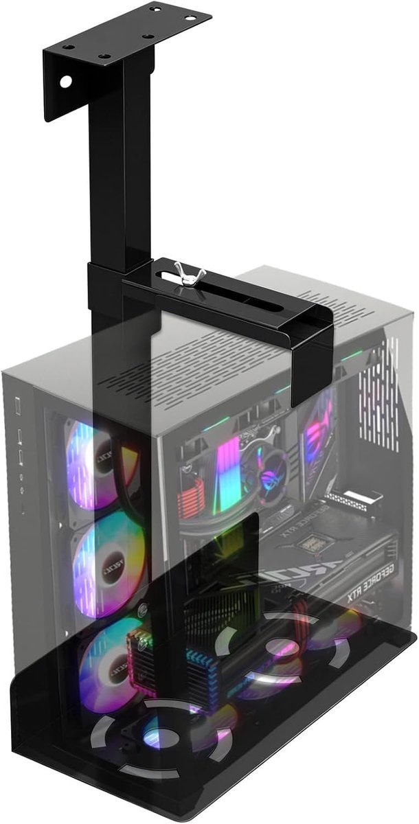 Pc Houder - Computer Ophanging - Onder Bureau - In Hoogte Verstelbaar - 50-530 mm - Zwart